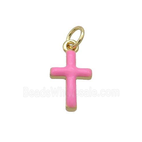 Copper Cross Pendant Pink Enamel Gold Plated