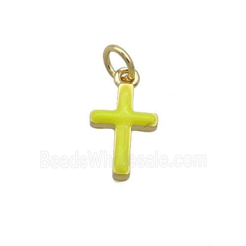 Copper Cross Pendant Yellow Enamel Gold Plated