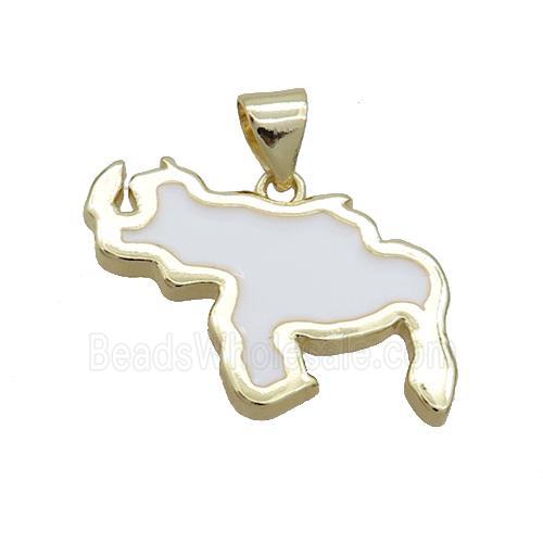 Copper Rhinoceros Pendant White Enamel Gold Plated