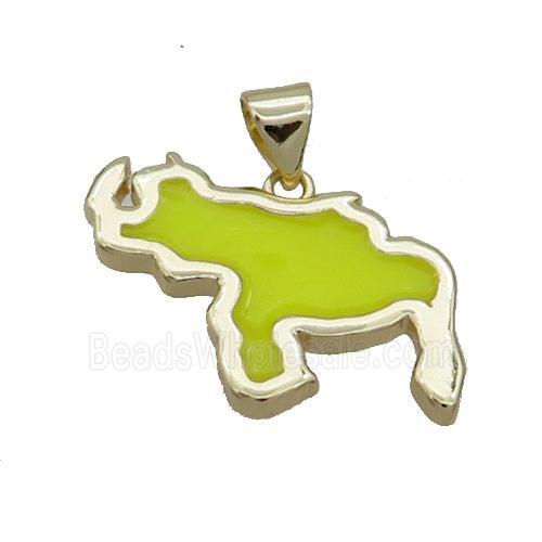 Copper Rhinoceros Pendant Yellow Enamel Gold Plated