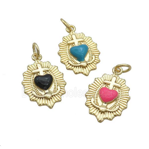 Copper Sacred Heart Of Jesus Charms Pendant Enamel Religious Gold Plated Mixed
