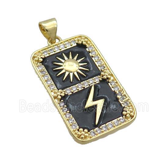 Copper Rectangle Pave Zircon Sun Lightning Black Enamel Gold Plated