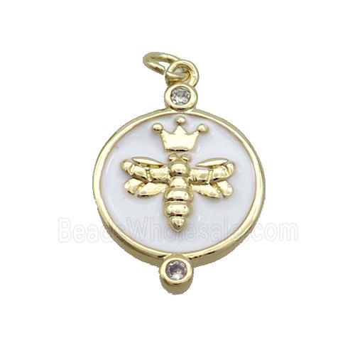 Copper Honeybee Pendant Circle White Enamel Gold Plated
