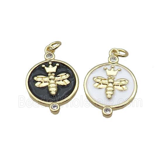 Copper Honeybee Pendant Circle Enamel Gold Plated Mixed