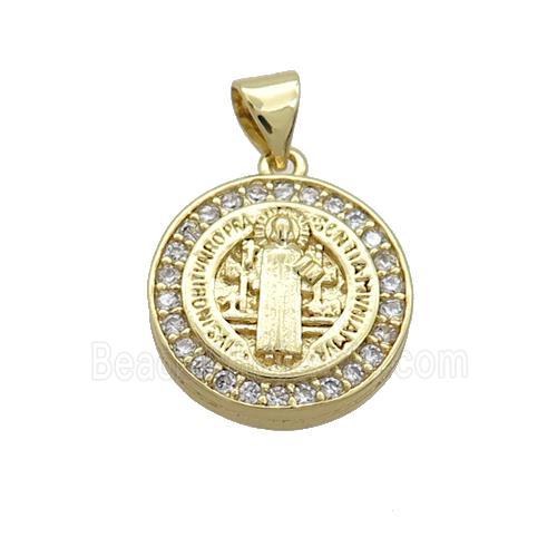 Copper Jesus Pendant Pave Zircon Religious Circle Gold Plated