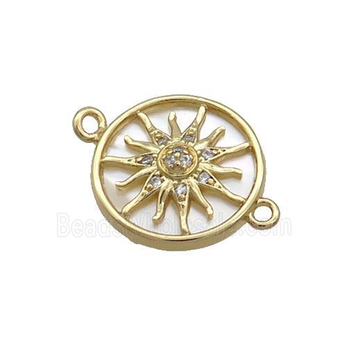 Copper Sun Charms Connector Pave Zircon Shell Backing Gold Plated