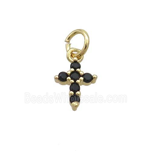 Copper Cross Pendant Pave Black Zircon Gold Plated
