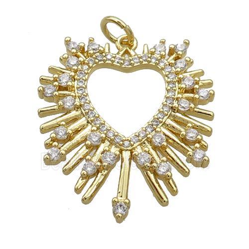 Copper Heart Pendant Pave Zircon Hollow Gold Plated
