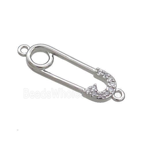 Copper Safety Pins Connector Pave Zircon Platinum Plated