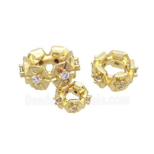 Copper Rondelle Beads Pave Zircon Large Hole Gold Plated