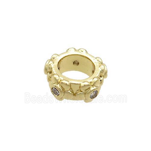 Copper Rondelle Beads Pave Zircon Large Hole Gold Plated