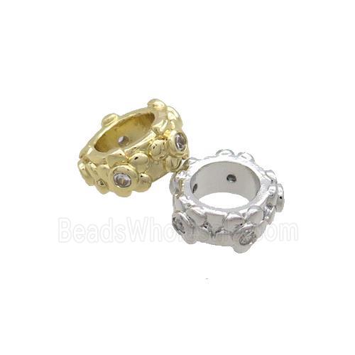 Copper Rondelle Beads Pave Zircon Large Hole Mixed