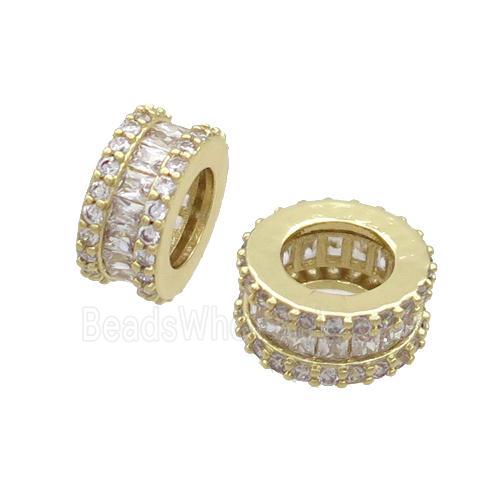 Copper Rondelle Beads Pave Zircon Large Hole Gold Plated