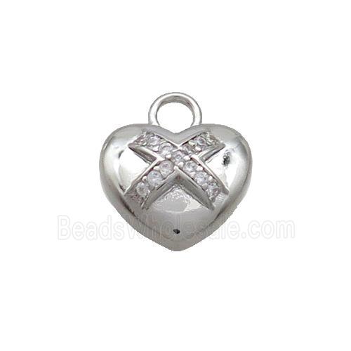 Copper Heart Pendant Pave Zircon Platinum Plated