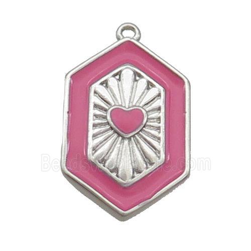 Copper Hexagon Pendant Pink Enamel Heart Platinum Plated