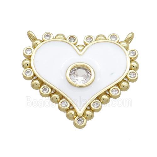 Copper Heart Pendant Pave Zircon White Enamel 2loops Gold Plated