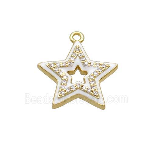 Copper Star Pendant Pave Zircon White Enamel Gold Plated
