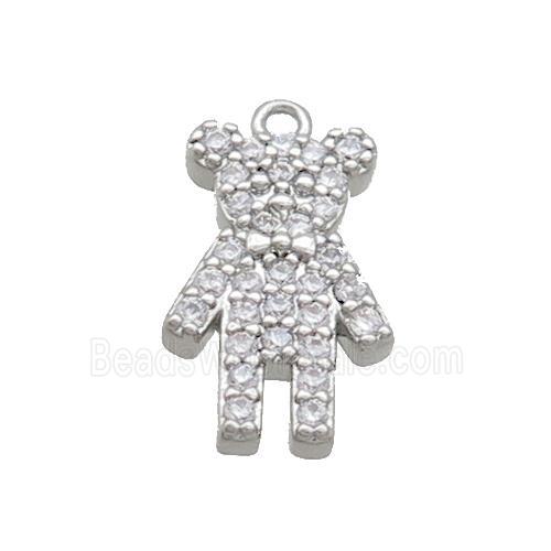 Copper Bear Pendant Pave Zircon Platinum Plated