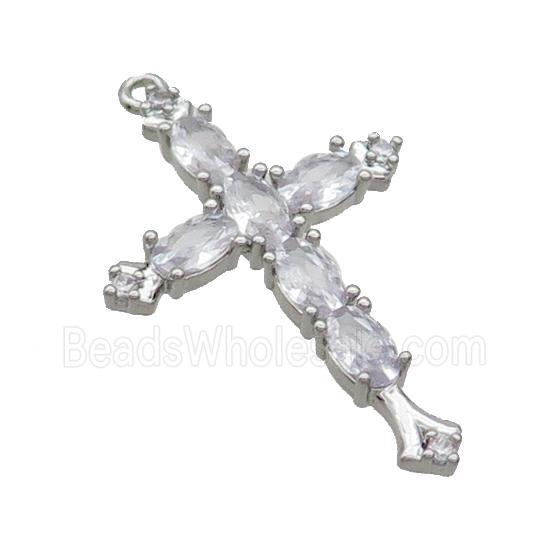 Copper Cross Pendant Pave Zircon Platinum Plated