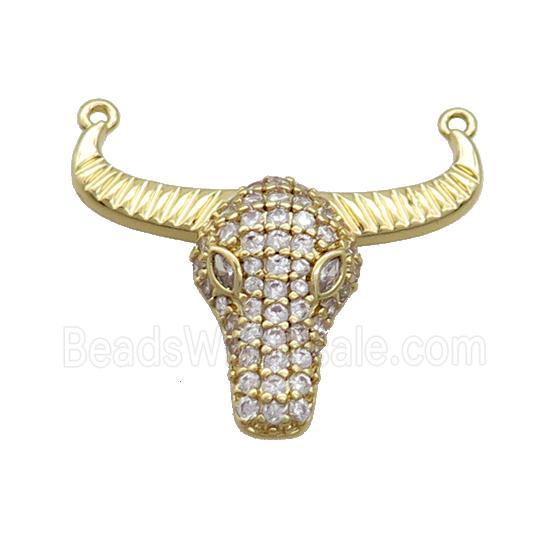 Copper Bullhead Pendant Pave Zircon 2loops Gold Plated