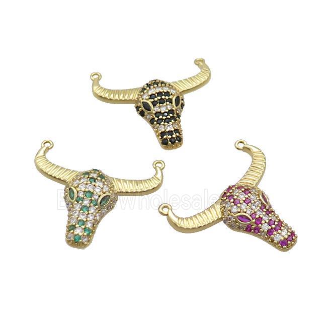 Copper Bullhead Pendant Pave Zircon 2loops Gold Plated Mixed