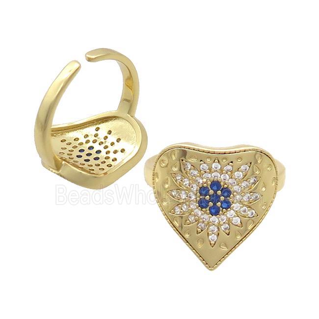 Copper Ring Pave Zircon Heart Flower Gold Plated