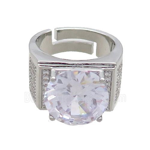 Copper Ring Pave Zircon White Crystal Glass Adjustable Platinum Plated