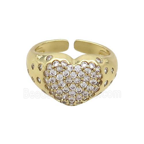 Copper Ring Pave Zircon Heart Gold Plated