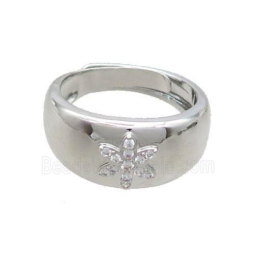 Copper Ring Pave Zircon Flower Adjustable Platinum Plated