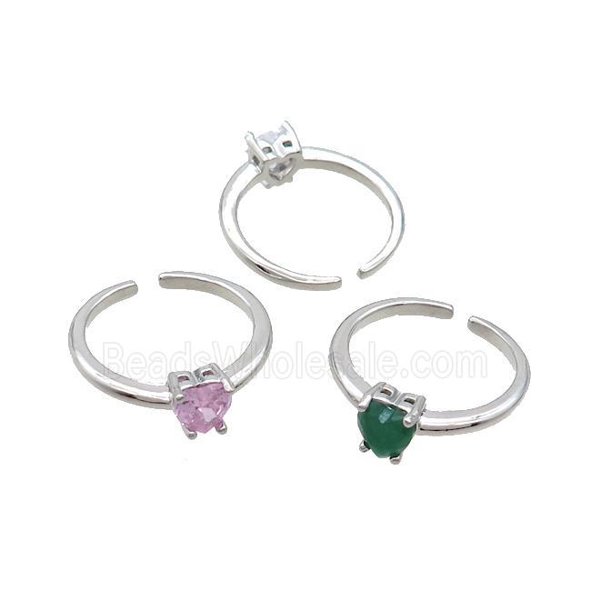 Copper Ring Pave Crystal Glass Heart Platinum Plated Mixed