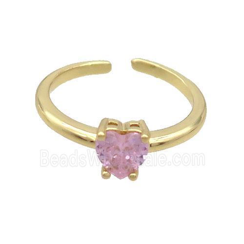 Copper Ring Pave Pink Crystal Glass Heart Gold Plated