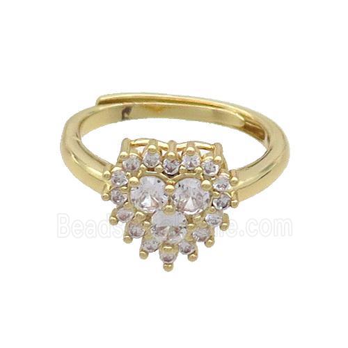 Copper Ring Pave Zircon Heart Adjustable Gold Plated