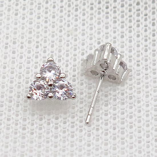 Copper Stud Earring Pave Zircon Triangle Platinum Plated