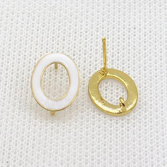 Copper Stud Earring Circle White Enamel Gold Plated