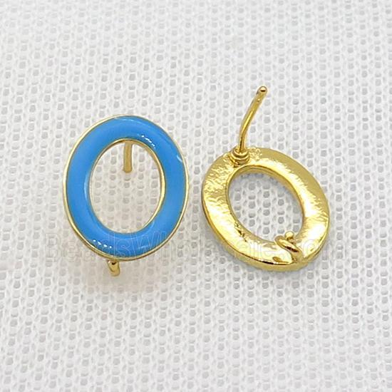 Copper Stud Earring Circle Blue Enamel Gold Plated