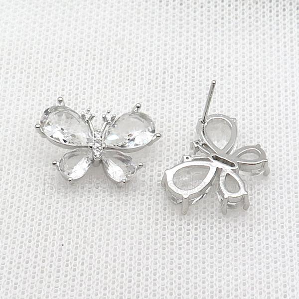 Copper Butterfly Stud Earring Pave Crystal Glass Platinum Plated
