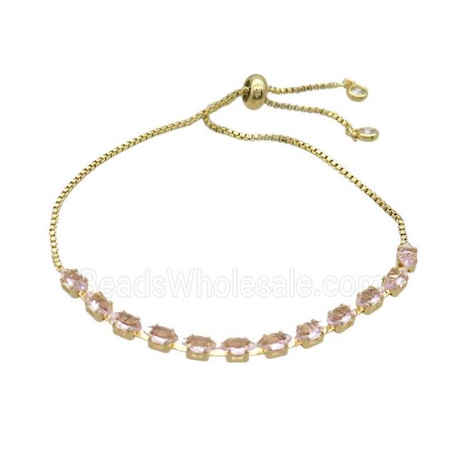 Copper Bracelet Pave Pink Crystal Glass Adjustable Gold Plated