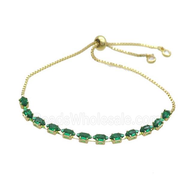 Copper Bracelet Pave Green Crystal Glass Adjustable Gold Plated