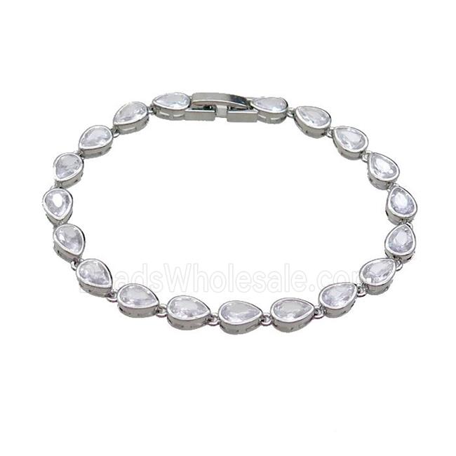 Copper Bracelet Pave Zircon Teardrop Platinum Plated