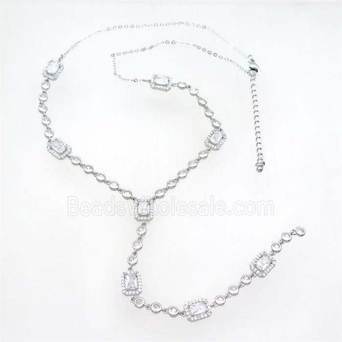 Copper Necklace Pave Zircon Platinum Plated