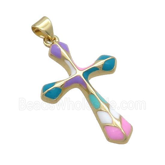 Copper Cross Pendant Multicolor Enamel Gold Plated