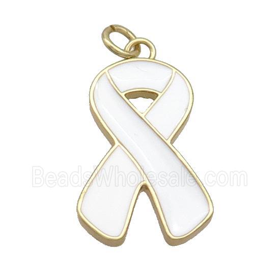 Copper Awareness Ribbon Pendant White Enamel Gold Plated