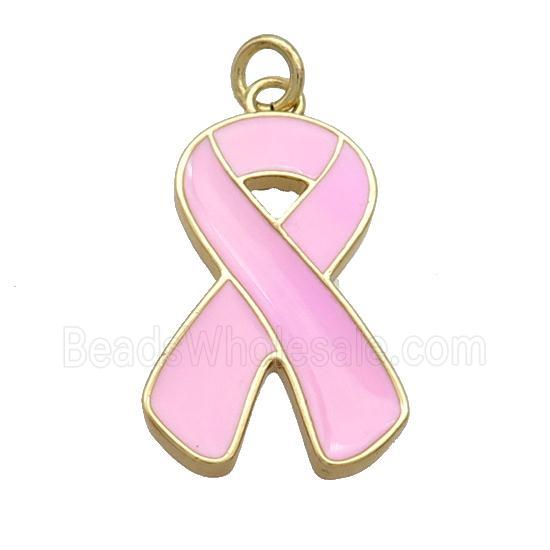 Copper Awareness Ribbon Pendant Pink Enamel Gold Plated