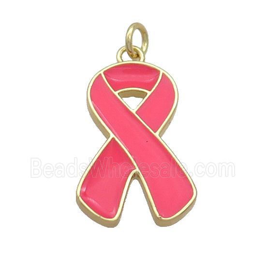 Copper Awareness Ribbon Pendant Red Enamel Gold Plated