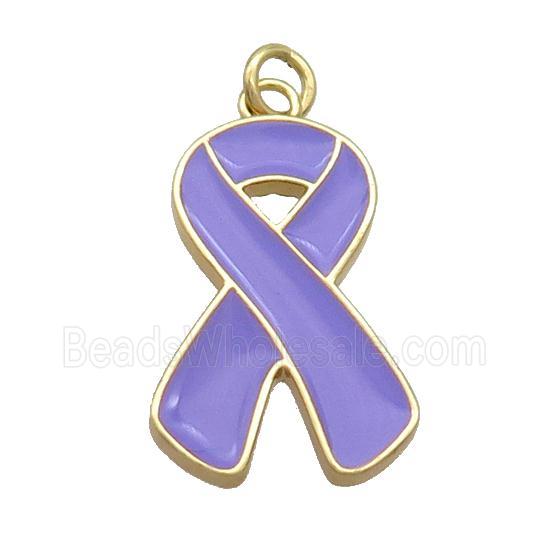 Copper Awareness Ribbon Pendant Lavender Enamel Gold Plated