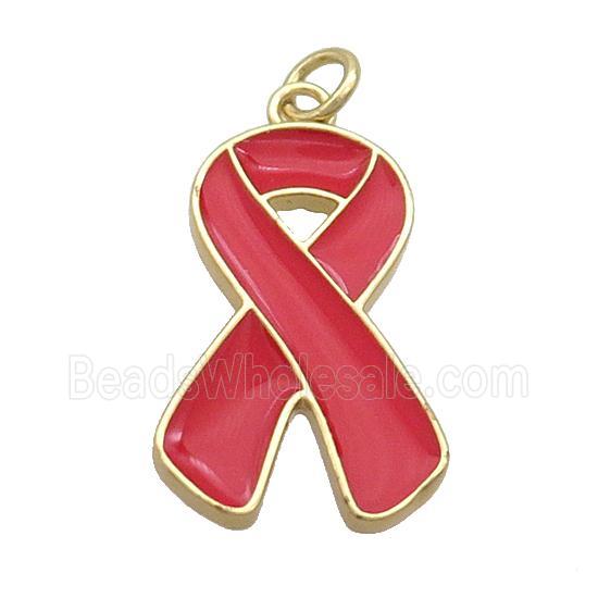 Copper Awareness Ribbon Pendant Red Enamel Gold Plated