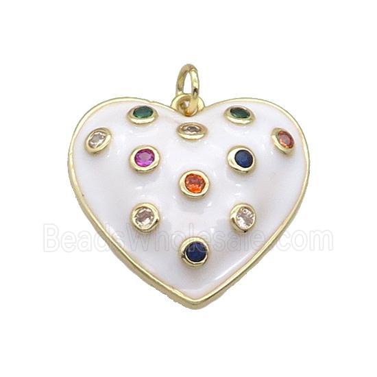 Copper Heart Pendant Pave Zircon White Enamel Gold Plated