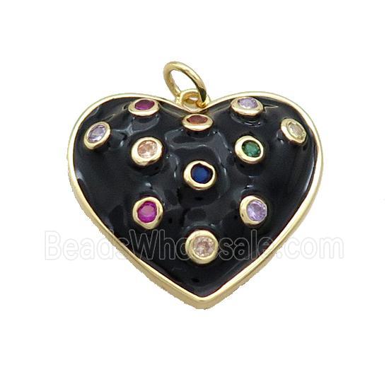 Copper Heart Pendant Pave Zircon Black Enamel Gold Plated