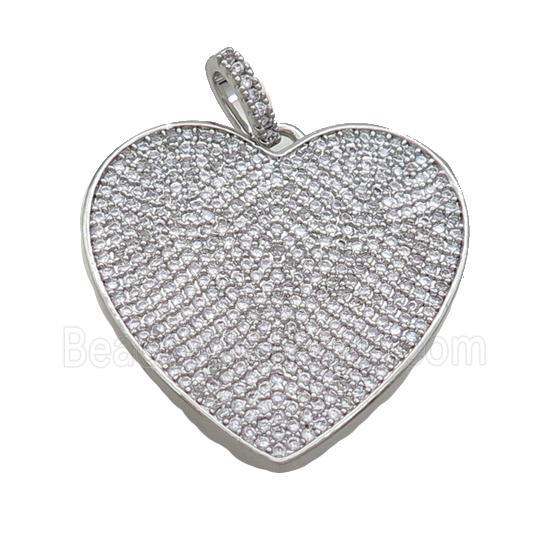 Copper Heart Pendant Pave Zircon Platinum Plated