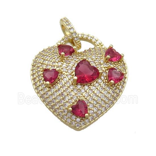 Copper Heart Pendant Pave Zircon Red Gold Plated